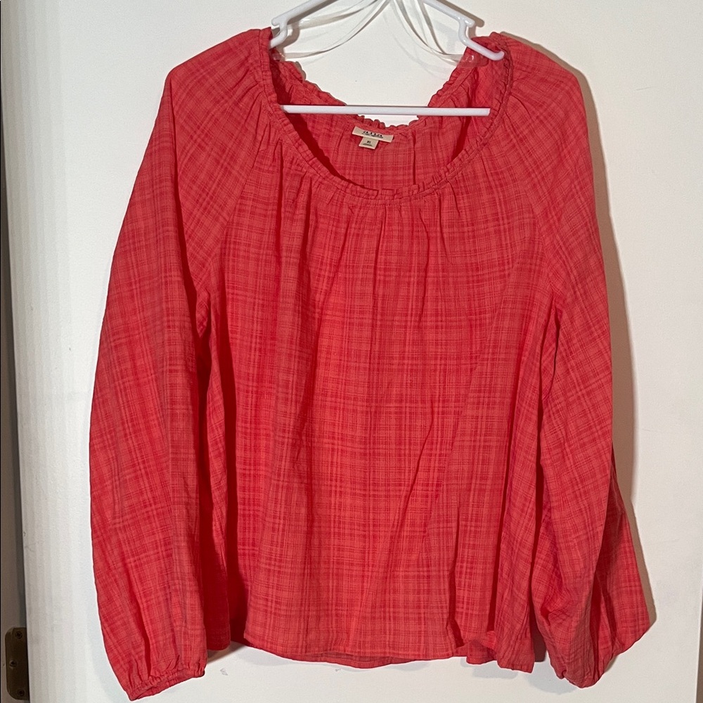 a.n.a Coral Plaid Blouse